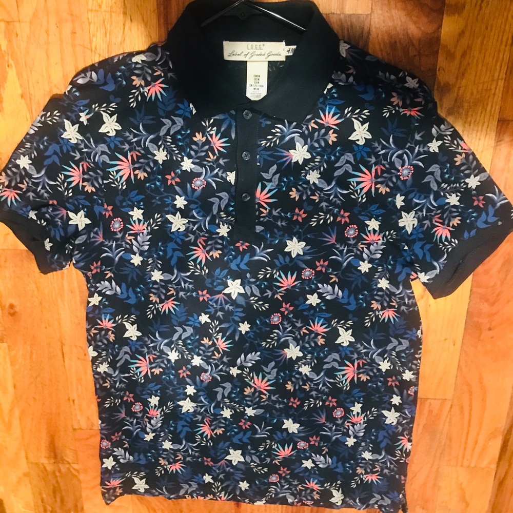 H&M flower design polo shirt sleeve shirt medium